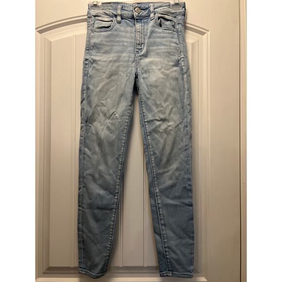 American‎ Eagle Women Next Level Stretch High-Rise Denim Jegging Sz 4 Short Blue - Picture 1 of 7